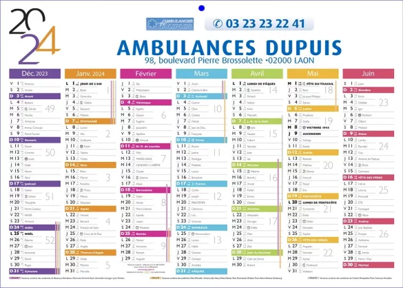 Calendrier publicitaire ambulance personnalisé pour l'ambulancier