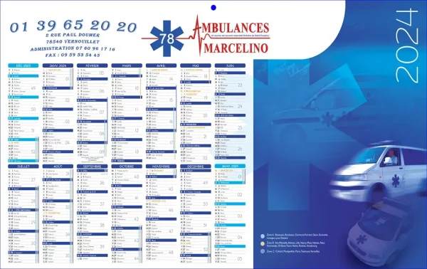 Calendrier  publicitaire  de poche personnalisable pour l'ambulancier