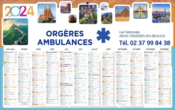 Calendrier ambulance personnalisable pour l'ambulancier