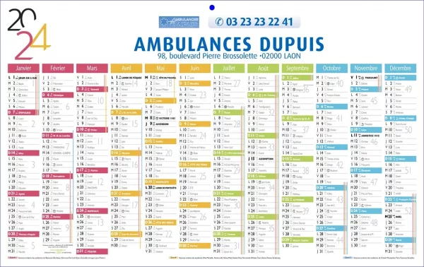 Calendrier de poche publicitaire ambulance 2024 personnalisable