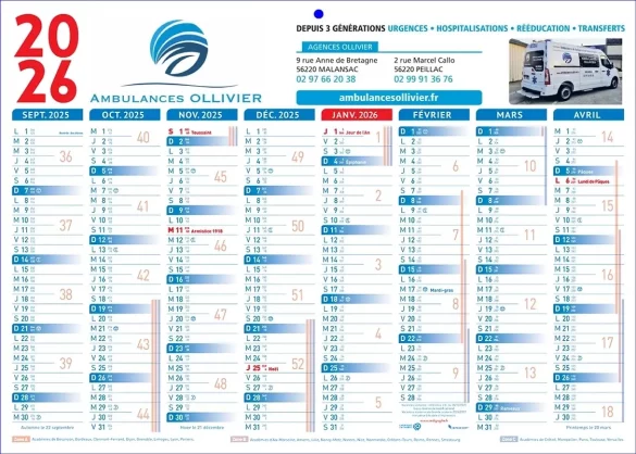 Calendriers ambulancier personnalisables avec des ambulances pas cher