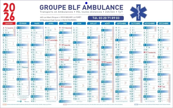 Calendrier de poche publicitaire pour les professionnels