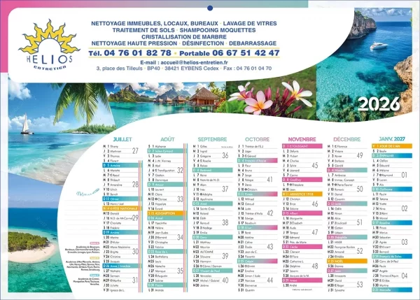 Calendrier bancaire publicitaire Îles 2 faces 14mois