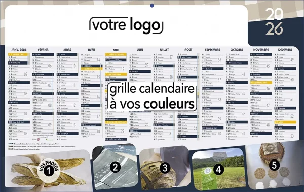 calendrier sous-main publicitaire 2026 personnalisé avec photos et logo