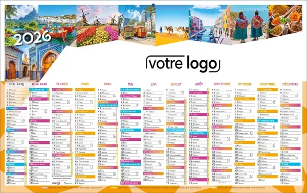 Calendrier Voyages Ambulancier 12 mois sur une face
