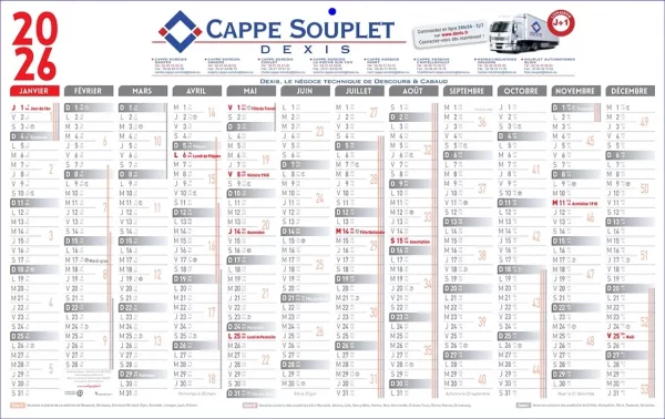 Calendrier Bancaire 1 face Classique gris et rouge 12 mois