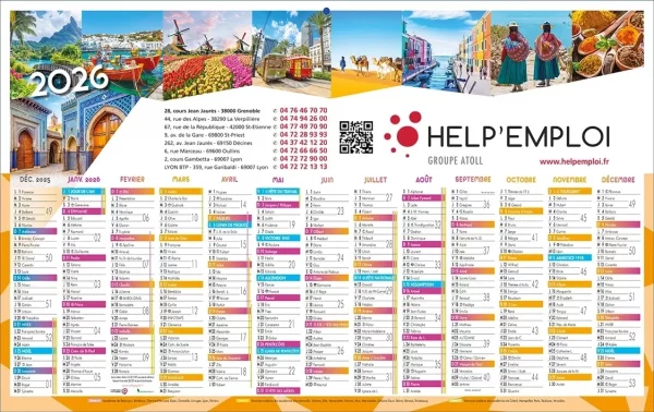 Calendrier Maxi-Bancaire 1 face Voyages 12 mois