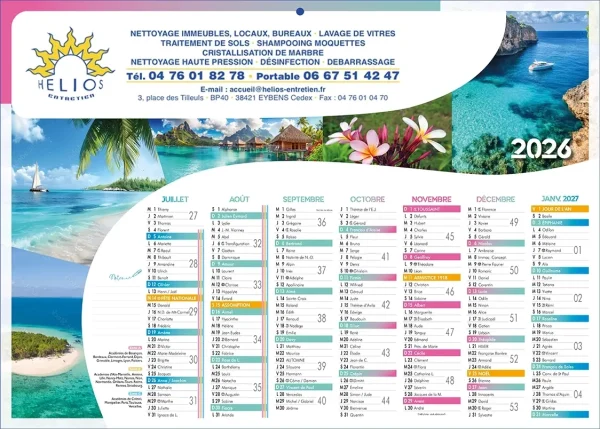 Calendrier bancaire publicitaire Îles 2 faces 14mois