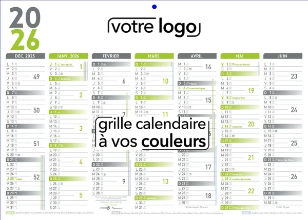 calendrier publicitaire bancaire personnalisé avec votre publicité et logos