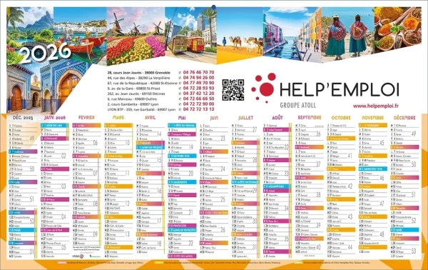 Calendrier Maxi-Bancaire 1 face Voyages 12 mois