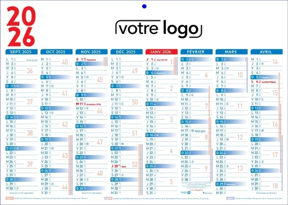 Calendrier de banque Scolaire ambulancier 2 faces 16 mois