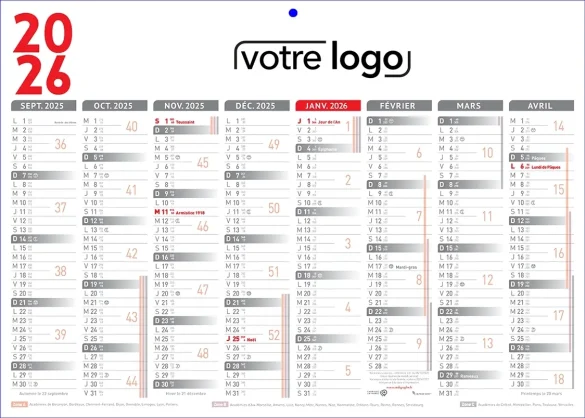 calendriers publicitaires scolaire 2025 2026 personnalisé pour les entreprises