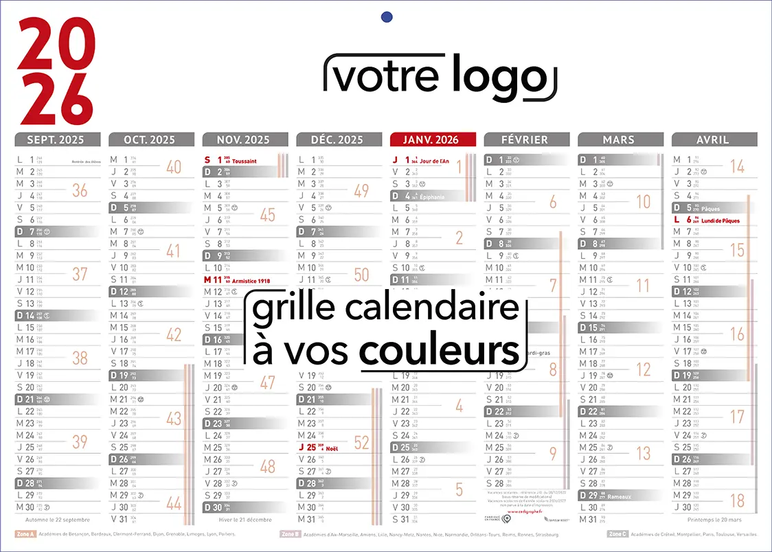 Calendrier-16moisGrisR-Fab calendrier bancaire personnalisé cartonné personnalisé pour entreprise