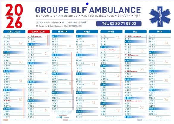 Calendriers ambulancier personnalisables avec des ambulances pas cher