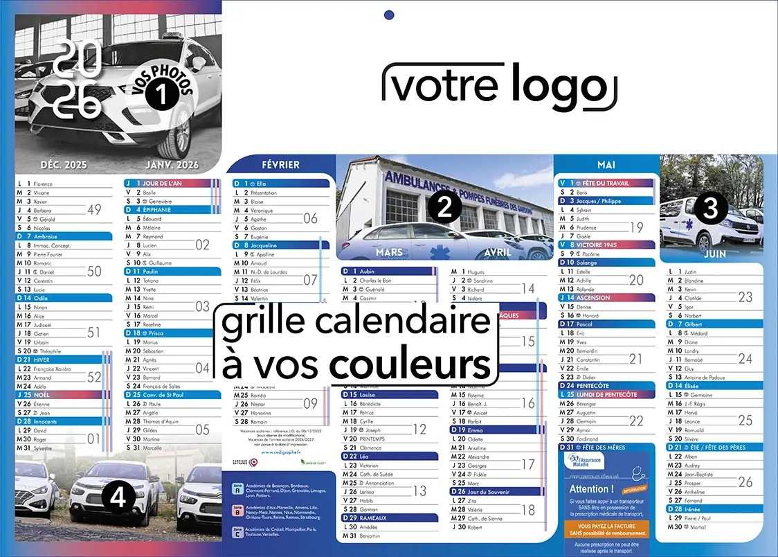 Calendrier-Ambulance-AmbulancierV Calendrier bancaire Ambulances 2 faces 14 mois