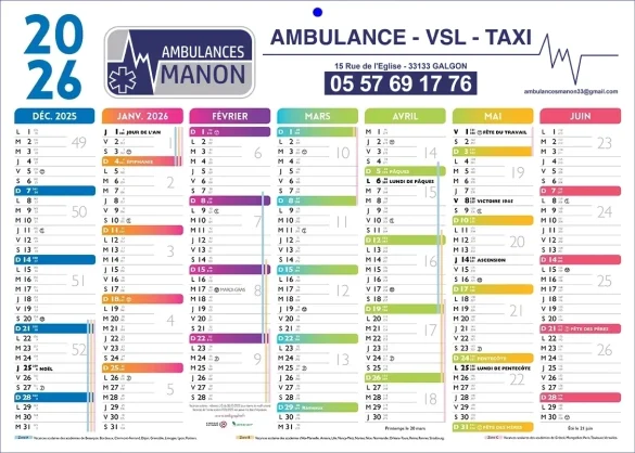 Calendrier publicitaire ambulance personnalisé pour l'ambulancier