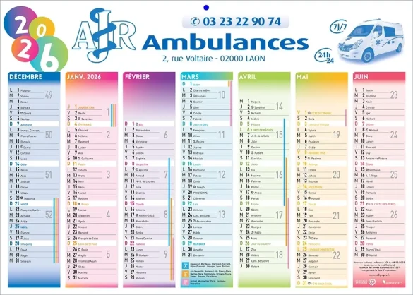 Calendriers ambulances personnalisables pour l'ambulancier pas cher