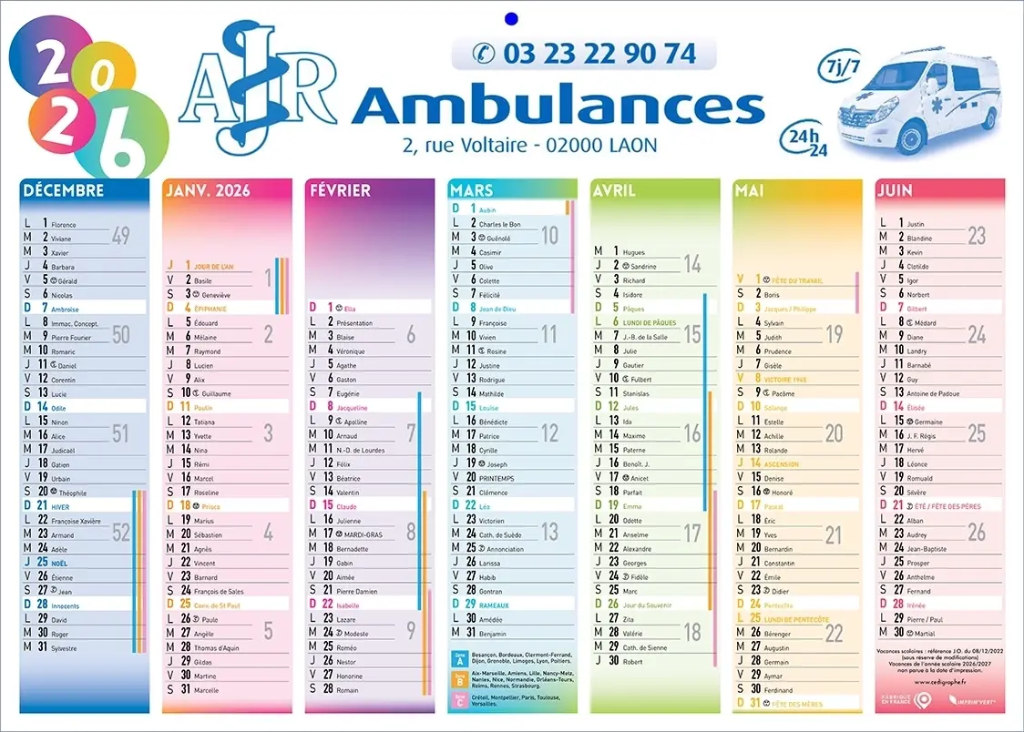 Calendrier-Ambulance-ManhattanR Calendriers ambulances personnalisables pour l'ambulancier pas cher