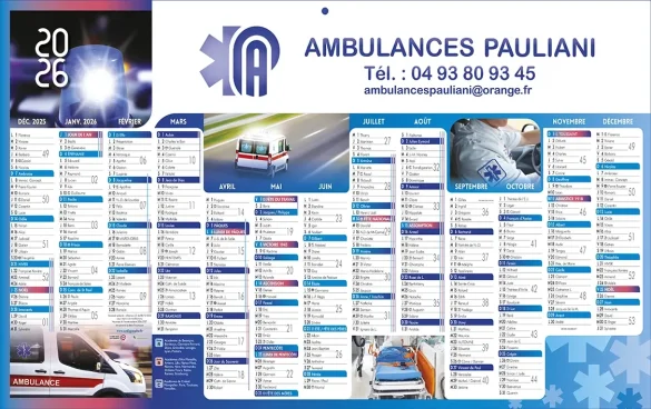 Calendrier  publicitaire  de poche personnalisable pour l'ambulancier