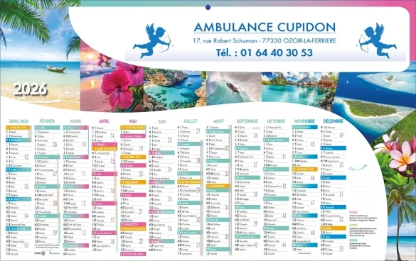 Calendrier pub ambulance avec croix de vie