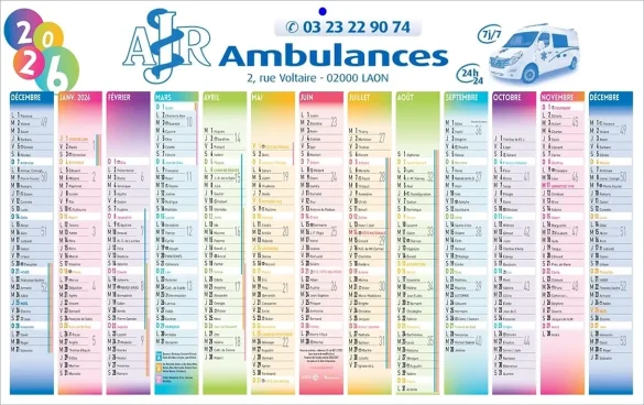 Impression calendrier professionnel ambulancier