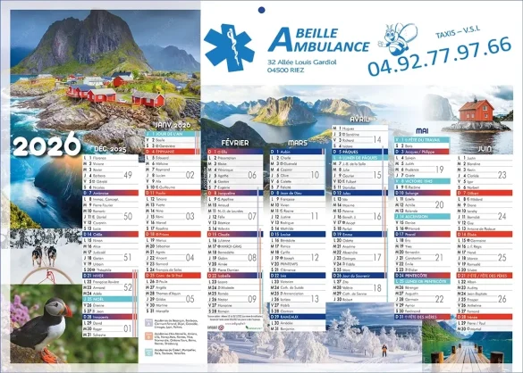 Calendrier ambulancier personnalisable pas cher pour les ambulanciers