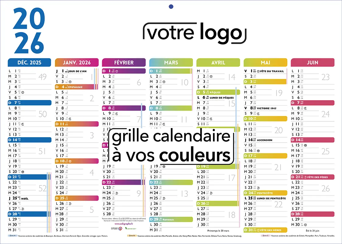 Calendrier-Couleur14moisR-Fab calendriers publicitaires 2026 2027 bancaires pour les professionnels de la santé