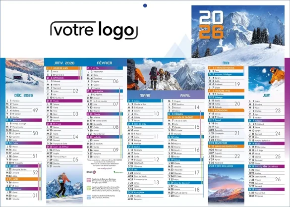 Calendrier bancaire personnalisé  Montagne 2 faces 14 mois