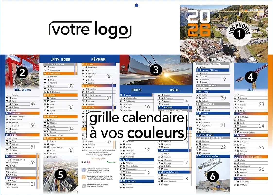 Calendrier-Personnalise-12R calendriers publicitaires 2026 2027 carton avec ma publicité imprimée avec logo