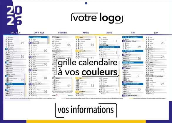 calendriers de poche avec vacances scolaires de septembre 2025 à décembre 2026