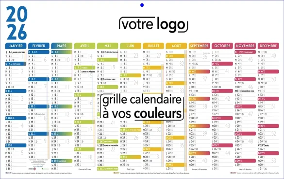 calendrier publicitaire mural maxi-bancaire avec les vacances scolaires 2026 2027
