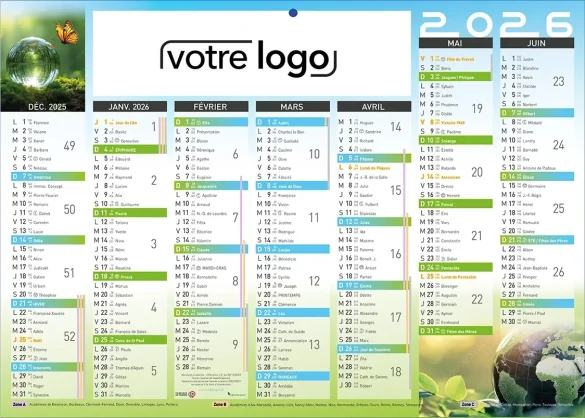 calendrier banque publicitaire personnalisé logo pas cher