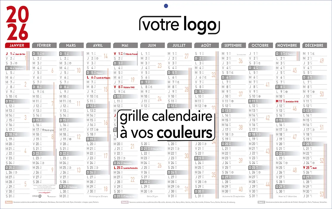 Calendrier-PlanClassiqueGrisR-Fab Impression calendrier promotionnel personnalisé pour les entreprises