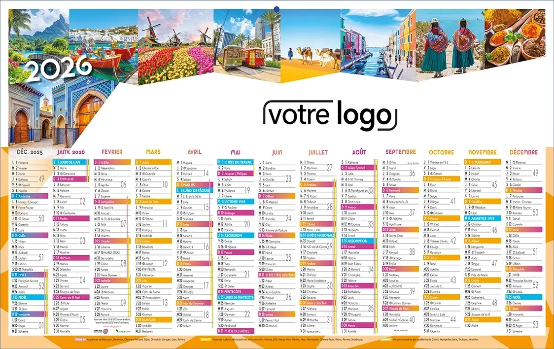 Calendrier-PlanCoucherDeSoleilR Calendrier Voyages Ambulancier 12 mois sur une face