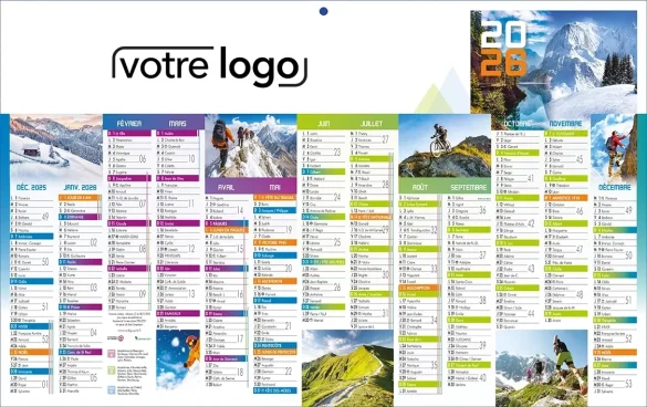 calendrier publicitaire bancaire rembordé sur un carton épais