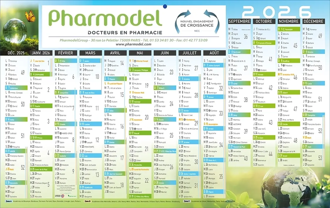 Calendrier-PlanVoileV Calendrier publicitaire carton 1 face Voile 13 mois