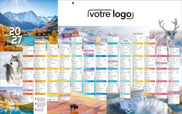 calendrier publicitaire bancaire rembordé sur un carton épais