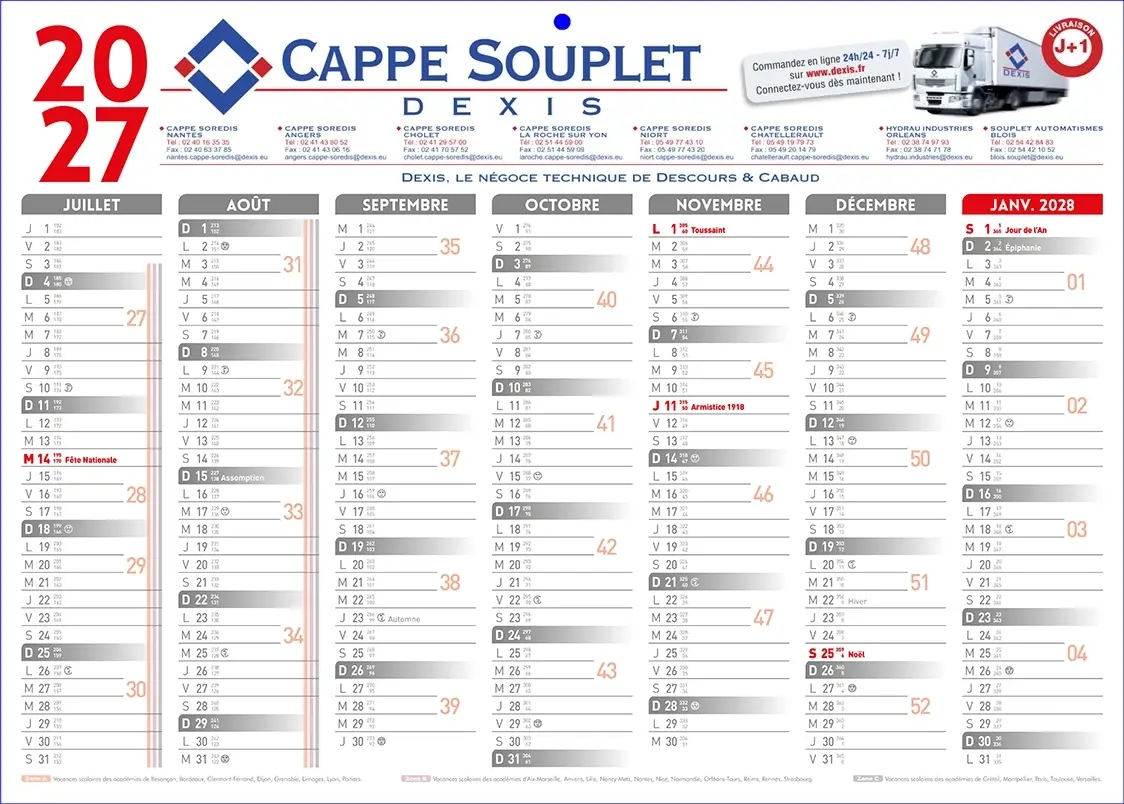 Calendrier-14moisGrisV calendrier sous-main publicitaire 2026 personnalisé avec photos et logo