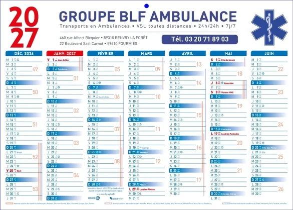 Calendriers ambulancier personnalisables avec des ambulances pas cher