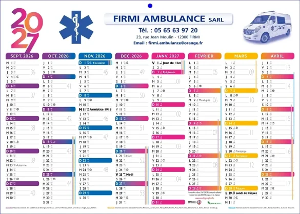 Calendrier publicitaire ambulance personnalisé pour l'ambulancier