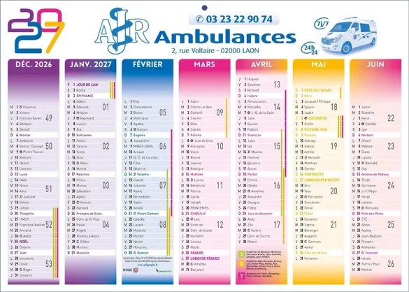 Calendriers ambulances personnalisables pour l'ambulancier pas cher