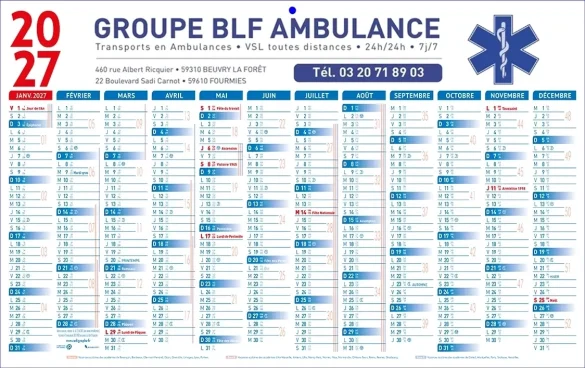 Calendrier de poche publicitaire pour les professionnels