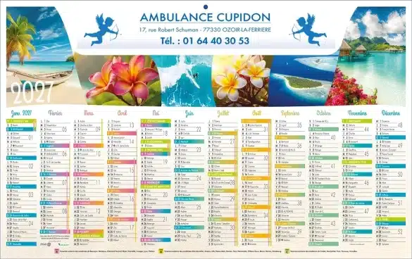 Calendrier pub ambulance avec croix de vie
