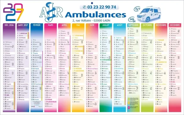 Impression calendrier professionnel ambulancier