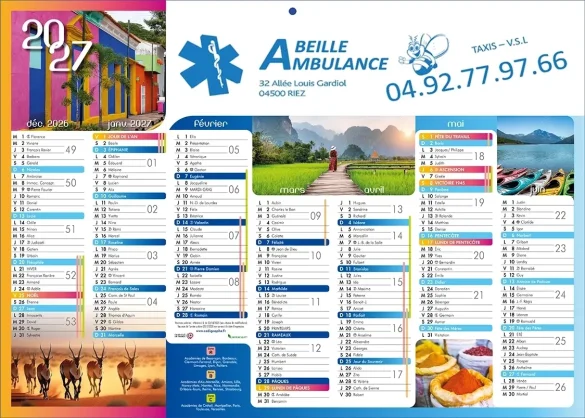 Calendrier ambulances publicitaire personnalisé pour l'ambulancier