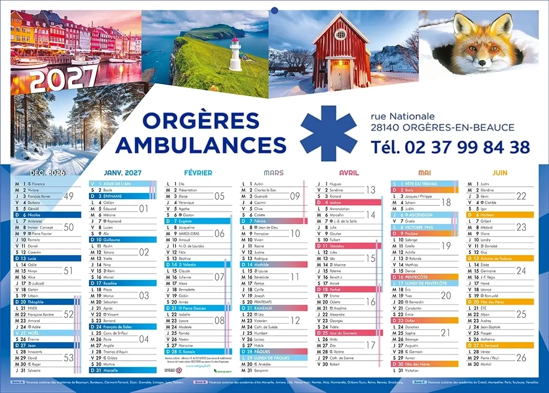 Calendrier-Ambulance-VoileR Calendrier ambulancier personnalisable pas cher pour les ambulanciers