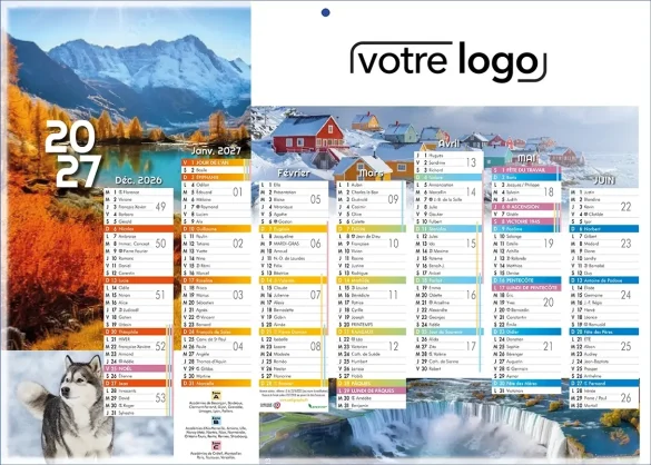 Calendrier bancaire personnalisé Montagne 2 faces 14 mois