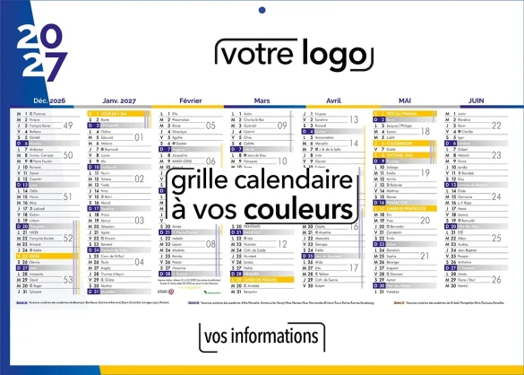 calendrier publicitaire scolaire 2026 2027 personnalisé pour l'entreprise