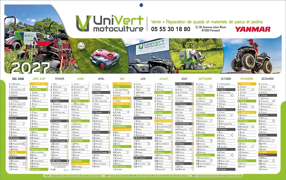 Calendrier-Personnalise-Plan10V Calendrier 12 mois sur une face 100% personnalisé N°22