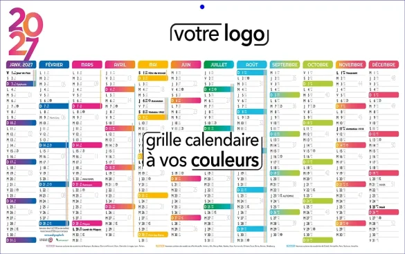 calendrier publicitaire mural maxi-bancaire avec les vacances scolaires 2026 2027